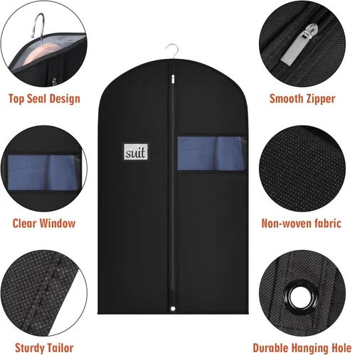 Vista 3 de Univivi Bolsas de ropa para almacenamiento, bolsas de ropa colgantes de 40 pulgadas con ventana transparente y tarjetero de identificación