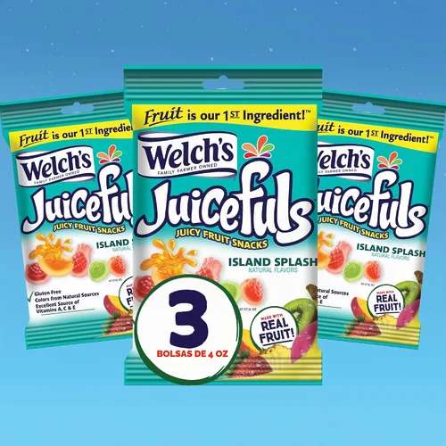 Vista 7 de Welch's Juicefuls - Bocadillos de frutas jugosas, salpicaduras de isla, sin gluten, bolsas de tamaño compartido de 4 onzas (paquete de 3)