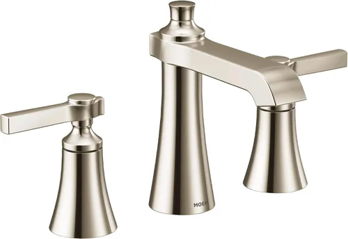Vista 12 de Moen Kit de moldura de grifo de baño con dos manijas Flara de oro cepillado de 8 pulgadas con manija de palanca generalizada, requiere válvula