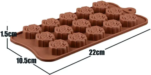 Vista 6 de Moldes de silicona con forma de flor de rosa, 15 cavidades antiadherentes de grado alimenticio para chocolates, dulces, cubitos de hielo, gelatinas