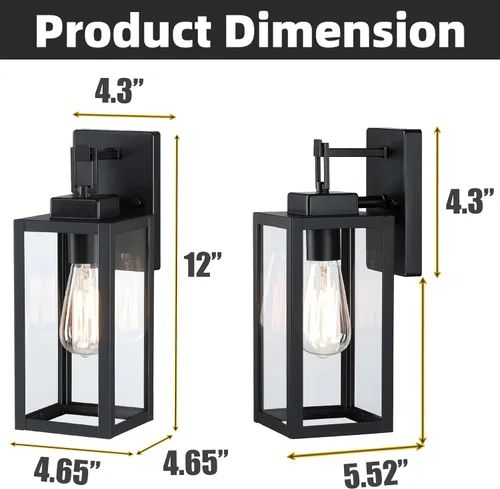 Vista 2 de Paquete de 2 Luces de Aplique para Exteriores - Luz de Pared Exterior de 12 Pulgadas, Aplique Exterior de Acero y Vidrio para Porche, Farol de Pared