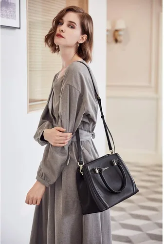 Vista 5 de BOSTANTEN Bolso de mano de cuero para mujer, con asa superior, bolso de hombro, monederos cruzados, carteras de cuero negro y para mujer, bloqueo