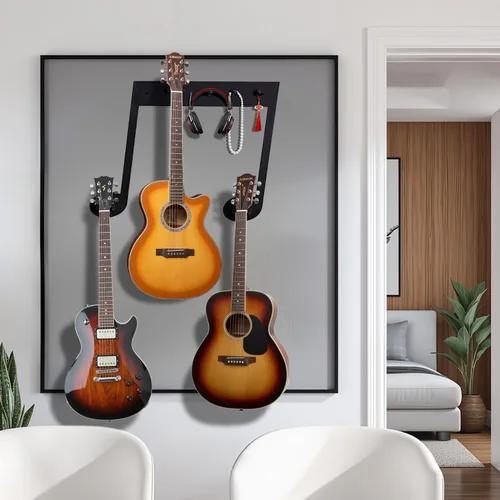 Vista 7 de Soporte de pared multifuncional con 3 ganchos para guitarra y notas