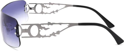 Vista 2 de Mehhlly Gafas de sol envolventes Y2K para mujeres y hombres, futuristas sin marco, lentes degradados