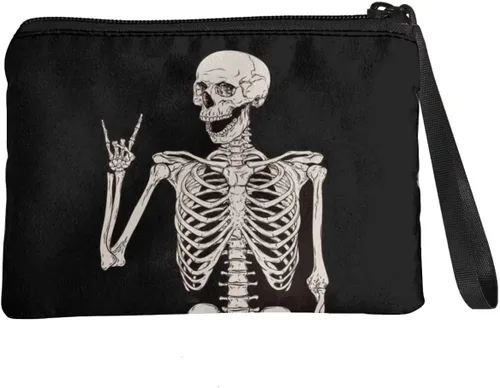 Vista 3 de Babrukda Bolsa de monedero para mujeres y niñas, bolsa de cambio, bolsa de maquillaje pequeña, Novedad de calavera, Moderno