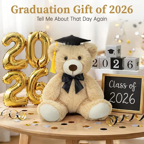 Vista 3 de MorisMos Oso de peluche de graduación de 14 pulgadas con gorra de graduación, regalo de graduación de clase 2026 para niños, niñas, niños, recuerdo