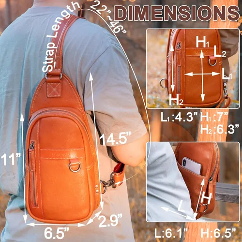 Vista 6 de CENUNCO Geniune - Bolso bandolera de cuero para hombres y mujeres, bolso cruzado para el hombro, mochila para el pecho