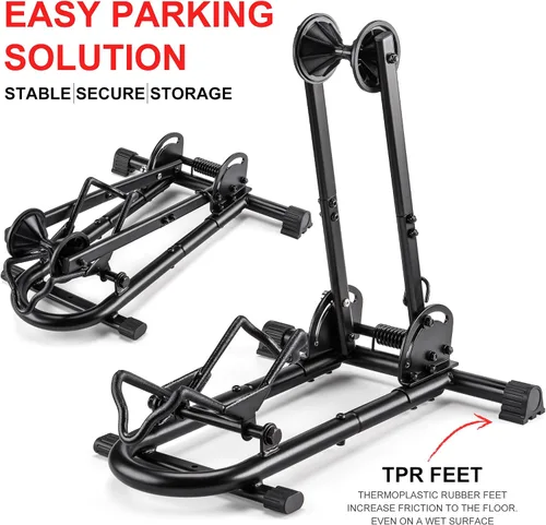 Vista 10 de Soporte de piso para bicicleta de interior, soporte para bicicleta para coche/hogar, almacenamiento de bicicletas, soporte de estacionamiento
