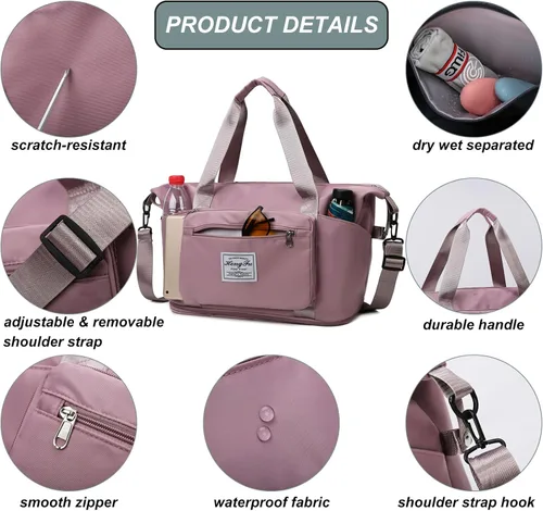 Vista 5 de Bolsa de viaje para mujer, bolsa de hombro grande expandible para fines de semana, bolsa de noche con funda para carrito y bolsillo húmedo, bolsa