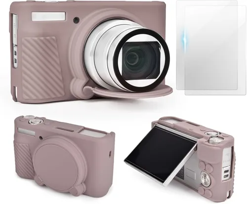 Vista 9 de VOVMOEYA SX740 - Juego de accesorios para funda de cámara [con 2 películas LCD templadas], funda protectora de silicona compatible con cámara Beige