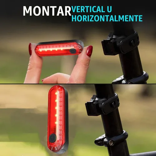 Vista 4 de Luz trasera de bicicleta, luces traseras de bicicleta USB-C recargable LED linterna de seguridad para ciclismo con 4 modos de luz para carretera