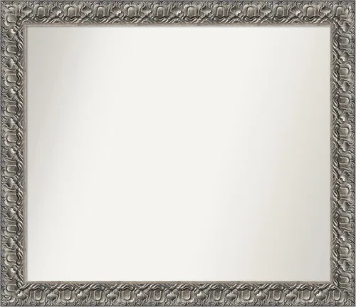 Vista 335 de Amanti Art Espejo de baño plateado para sobre fregadero, 26 x 26 pulgadas, espejo cuadrado de níquel pulido, marco de madera tradicional mediano, se