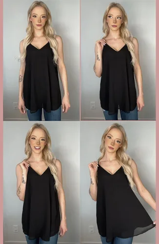 Vista 4 de SUNAELIA Camisola de gasa con cuello en V para mujer, ajuste holgado, con tirantes delgados, camisola de verano casual sin mangas