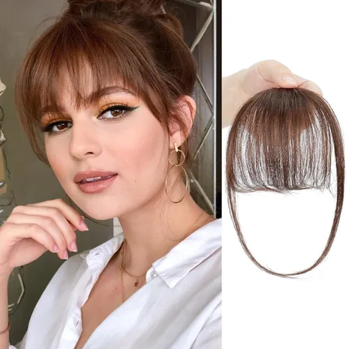 Vista 8 de BOGSEA Flequillo con clip, flequillo falso de cabello humano 100% real con clip, extensiones de cabello con fleco y sienes, postizos para mujeres