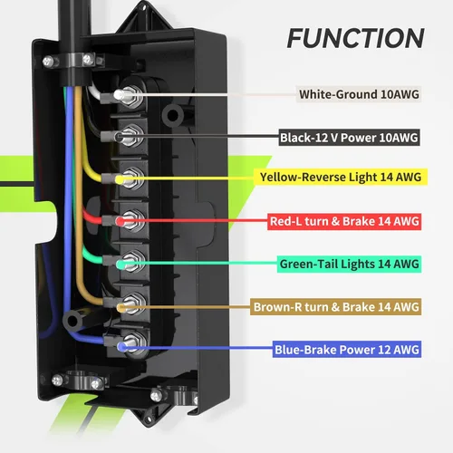 Vista 2 de Cable de remolque de 7 vías y 8 pies con kit de caja de conexiones de 7 bandas 12V Breakaway Switch and Plug Holder, Trailer Connector Cable