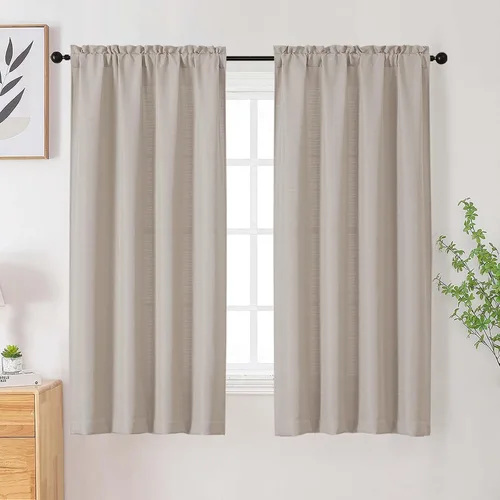 Vista 100 de Cortinas de lino para dormitorio y sala de estar de 96 pulgadas de largo, juego de 2 paneles, con bolsillo para cortinero, filtrado de luz, textura