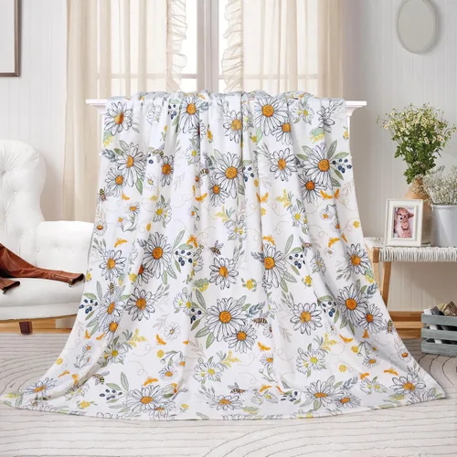 Vista 3 de Tupmnbry Manta floral de margaritas y girasoles, manta de franela súper suave, manta de cama ligera y esponjosa para cama, sofá y viajes, 50 x 60