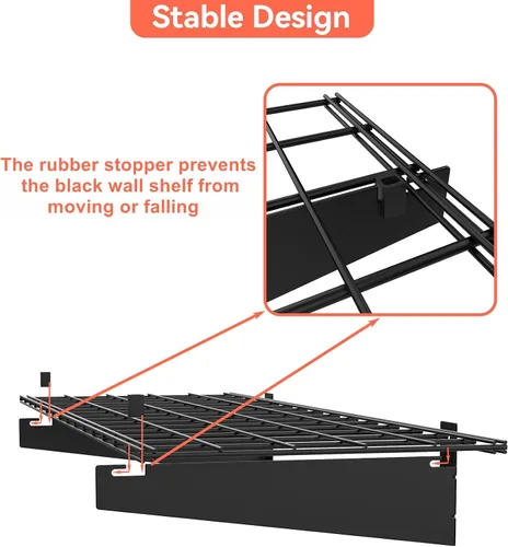Vista 4 de TORACK Paquete de 2 Estantes de Pared para Garaje, Estantes de Alambre Montados en la Pared de 15" x 45" para Garaje de Servicio Pesado, Estantería