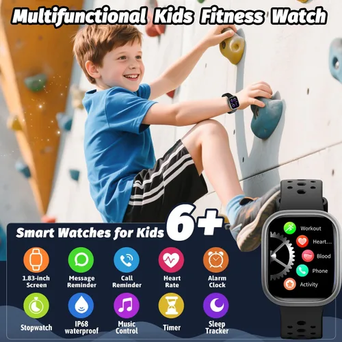 Vista 3 de Heroange - Reloj inteligente para niños y niñas, resistente al agua IP68, reloj de seguimiento de fitness para niños con pantalla de 1.83", monitor