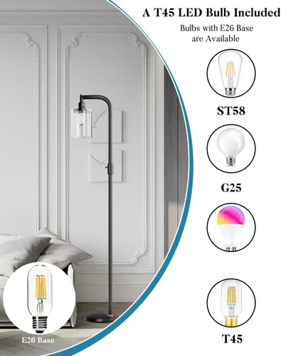 Vista 7 de Lightdot Lámpara de pie de vidrio de 63 pulgadas para sala de estar, lámparas altas modernas de pie regulables con pantalla de vidrio transparente