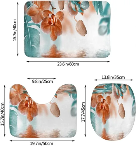 Vista 2 de WONDERTIFY Orchid - Alfombrilla antideslizante para baño, diseño floral, tropical, hoja zen, reflejo zen, juego de alfombras de baño, tapete