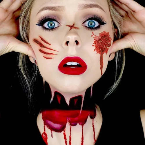 Vista 3 de Cicatrices falsas de Halloween, tatuajes temporales, maquillaje de sangre falsa, cortes de cicatrices falsas, puntadas falsas para la cara, tatuajes