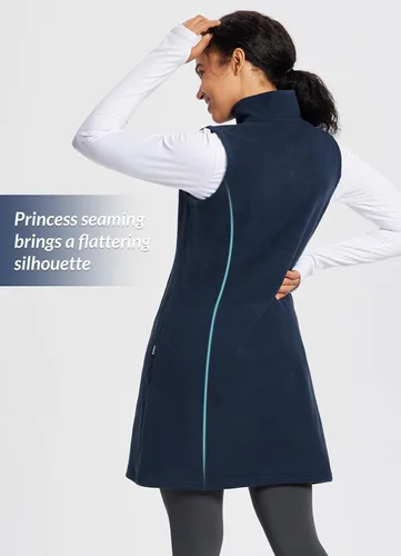 Vista 4 de BALEAF Chaleco de forro polar para mujer, sudadera tipo túnica, chaleco largo con cremallera de un cuarto, sudadera con bolsillo