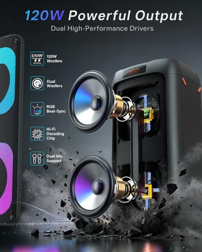 Vista 2 de Máquina de karaoke con 2 micrófonos inalámbricos, sistema PA portátil con luces LED, Bluetoot 5.3, altavoz de fiesta compatible con tipo C, USB