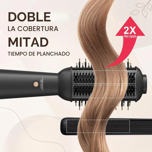Vista 5 de Plancha plana de 110-120 V con cepillo calentado para alisar el cabello, secador de cepillo de soplado de un solo paso para cabello negro, cepillo