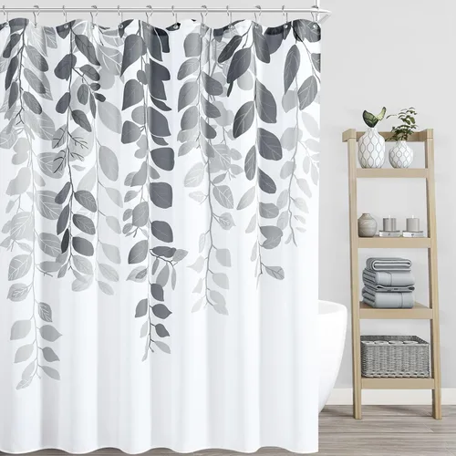 Vista 10 de BOODII Cortinas de ducha negras de 36 x 72 pulgadas, cortina de ducha de eucalipto de primavera para baño, cortina de baño con textura de flameado