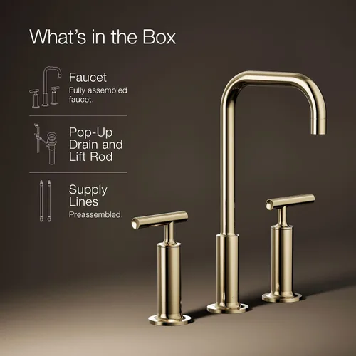 Vista 13 de KOHLER K-14408-4-AF Purist - Grifo para lavabo de baño, 3 agujeros, manijas de palanca alta generalizadas y boquilla de cuello de cisne alto, 1.2