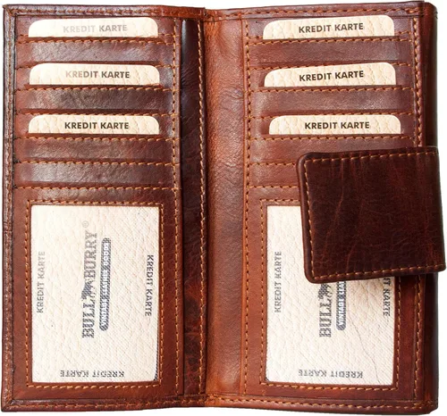 Vista 6 de Amplia cartera de cuero RFID hecha de una fuerte piel de vaca auténtica, Marrón