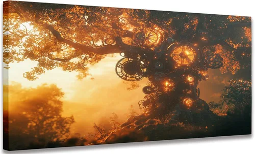 Vista 12 de Arte de pared mecánico floral para mujer, arte de pared de metal steampunk, retrato de diosa de diosa, impresión en lienzo vintage, escultura