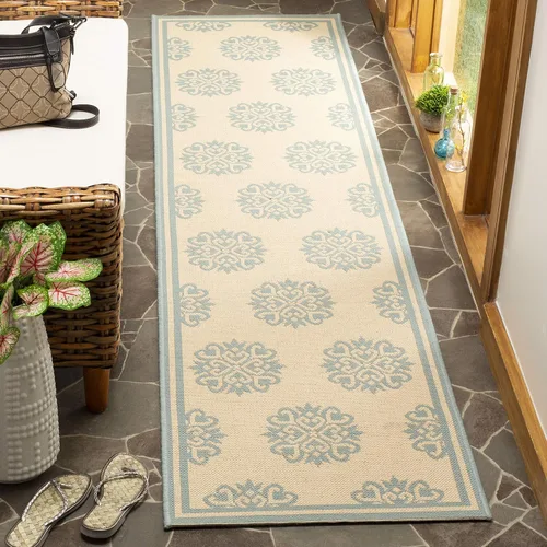 Vista 22 de SAFAVIEH Alfombra lavable al aire libre Linden Collection – 6 pies 7 pulgadas, cuadrada, aguamarina y crema, no desprende pelusa y fácil de limpiar