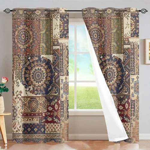 Vista 70 de Dreaweet African Tribal Blackout Curtains 63 Inch Long 2 Panels Set Bohemian Ethnic Geometric Grommet Top Thermal Insulated Curtains for Living Room
