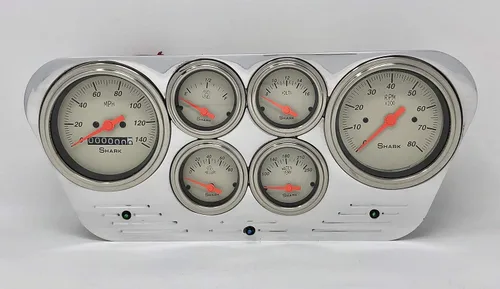 Vista 4 de Dolphin Gauges Compatible 1953-1955 Ford Truck 6 Gauge Dash Cluster Set, Programable, Aluminio Billet Pulido, Lentes Convexas, Movimientos Air Core