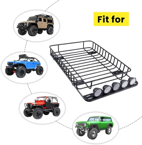 Vista 4 de Juego de portaequipajes de techo de metal para coche RC con luces LED para 1/10 RC Crawler Car TRX-4 Axial SCX10 90046 SCX10 III AXI03007 Redcat Gen