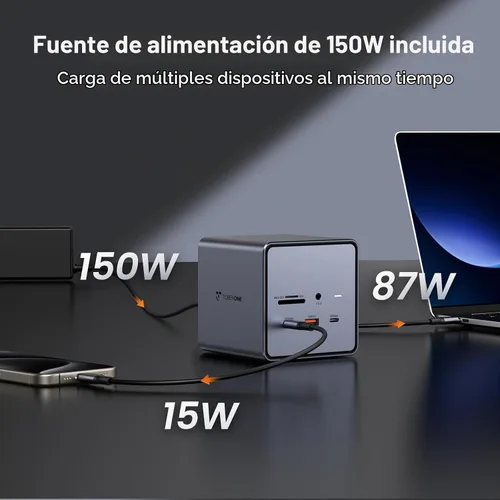 Vista 4 de Estación de acoplamiento TobenONE USB C para monitores duales/triples con adaptador de corriente de 150W