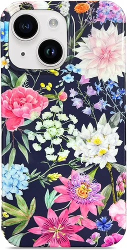 Vista 9 de J.west Funda compatible con iPhone 14 para mujer, bonito diseño floral femenino, patrón kawaii de flores silvestres en acuarela para niñas