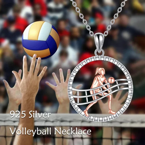 Vista 6 de CRMAD Collar de voleibol de plata de ley para jugadores, joyería inspiradora deportiva para mujer