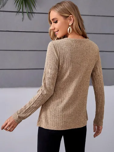 Vista 2 de MakeMeChic Camisas de maternidad para mujer, casual, manga larga, lazo frontal, punto acanalado, para embarazo