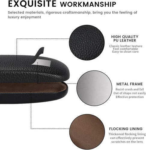 Vista 4 de molshine Estuche rígido de piel sintética para gafas, estuche portátil de viaje para hombres, mujeres, niñas, viajes, estudio, trabajo