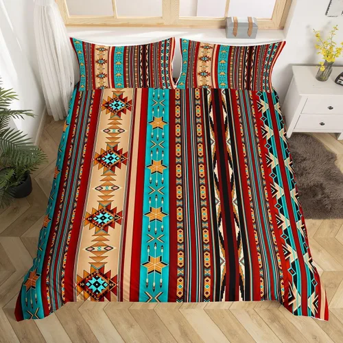 Vista 32 de Erosebridal Juego de funda de edredón estilo bohemio occidental tamaño individual, diseño de vaca atrapasueños del suroeste, juego de ropa de cama