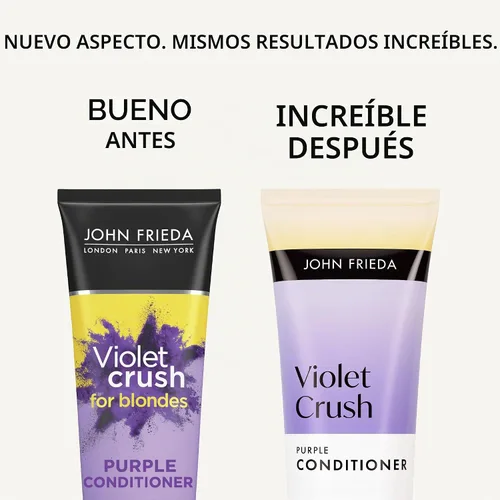 Vista 2 de John Frieda Violet Crush - Acondicionador morado para cabello rubio, acondicionador tonificante con pigmentos violetas triturados para neutralizar