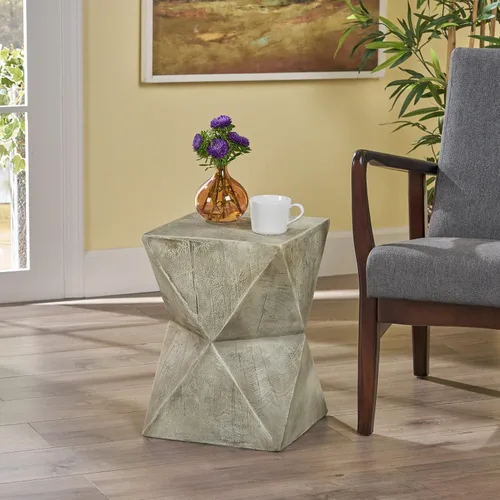 Vista 2 de Christopher Knight Home Lux Outdoor Weight - Mesa auxiliar de hormigón para exteriores, color gris claro