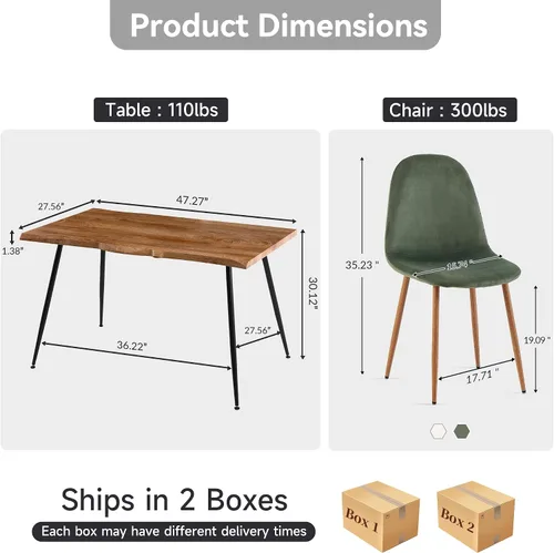 Vista 2 de Howtek Juego de mesa de comedor de 5 piezas, mesa de comedor rectangular moderna con 4 sillas de comedor de terciopelo, juego de mesa de cocina que