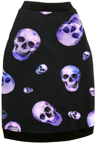 Vista 6 de Hairless Cat - Camiseta elástica de algodón con calaveras moradas para gatos Sphynx (L)