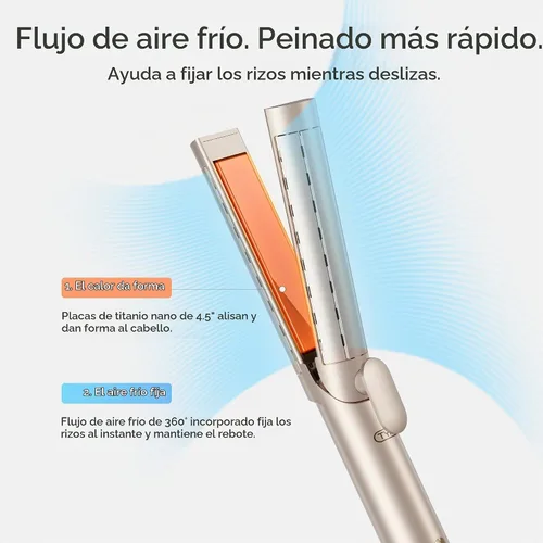 Vista 3 de TYMO Airflow - Plancha plana de titanio de doble tamaño y rizador 2 en 1