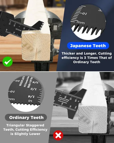 Vista 6 de GORWARE Cuchillas multiherramienta, 60 cuchillas de dientes japonesas para madera y plástico, cuchillas oscilantes universales para Milwauke, Worx