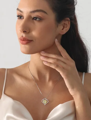Vista 2 de YL Collar de corazón para mujer, plata esterlina, flor de lirio, colgante de amor, piedras preciosas